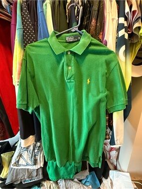 Polo by Ralph Lauren Green Short-Sleeve Pique Polo with Yellow Pony Logo